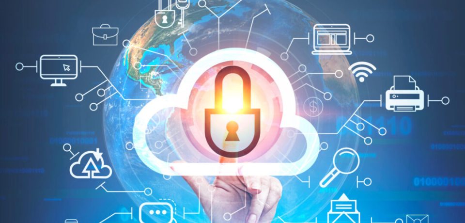 Woman,Hand,Touching,Secure,Cloud,Computing,Icon,Over,Blue,Background Aligning managed services with needs of SMEs